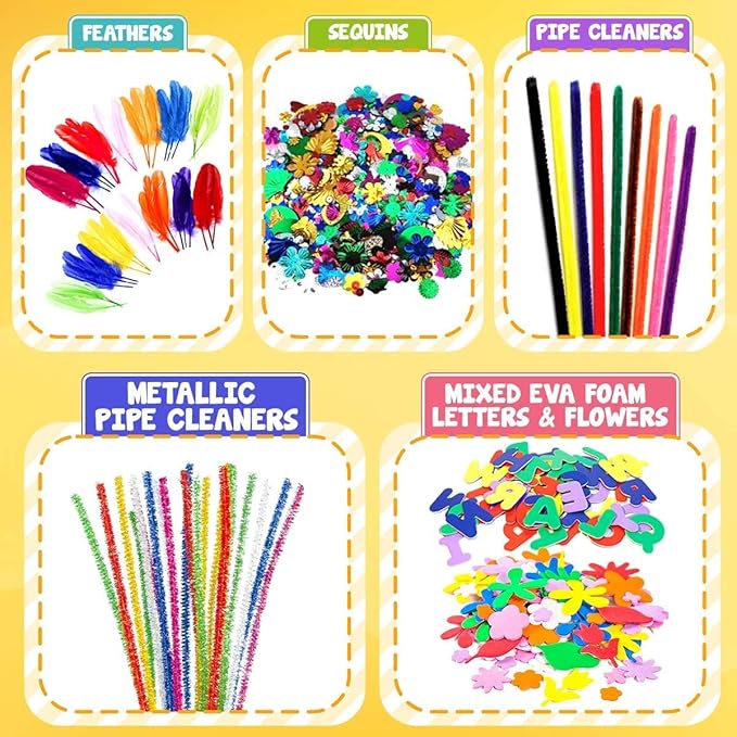 FUNZBO Easter Arts and Crafts School Supplies for Kids-Kindergarten School Supplies Set with Glitter Glue Stick,Glue,Pipe Cleaners Craft and Kids' Scissor,Birthday Gifts for Girls Boys Age 4+