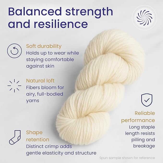 Revolution Fibers Corriedale Wool Roving 1 lb (16 Ounces) for Spinning | Soft Chunky Jumbo Yarn for Arm Knitting Blanket |100% Natural Undyed (Off-White) Wool Yarn Bulk, Felting Core, Carded Stuffing