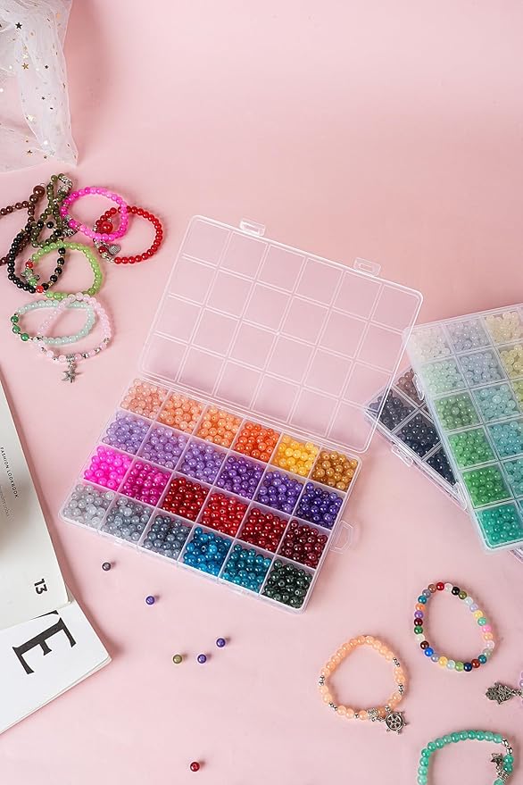 REVKI 72 Colors 6mm Glass Beads for Jewelry Making,3000PCS+ Round Crystal Glass Beads Bracelet Making Kit with Accessories, Bead Starter Kit Crafts Gifts Set Suitable for Teen Adults