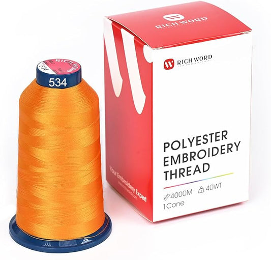 Poolin Embroidery Machine Thread Richword Selected Yellow 4000M 40WT Polyester Embroidery Thread – Smooth, Strong Single Spool for Home & Commercial Machines 0534