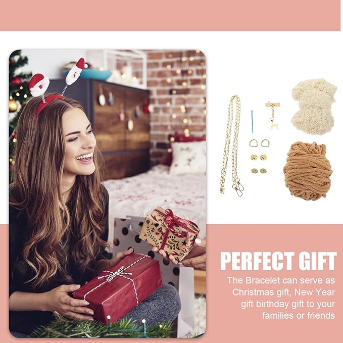 DOITOOL Purse DIY Sewing Kit with Deer Pendant - Handmade Braided Bag Material Set for Beginners Practical Crochet Purse Making Supplies 7.28X4.13X1.57 Inch