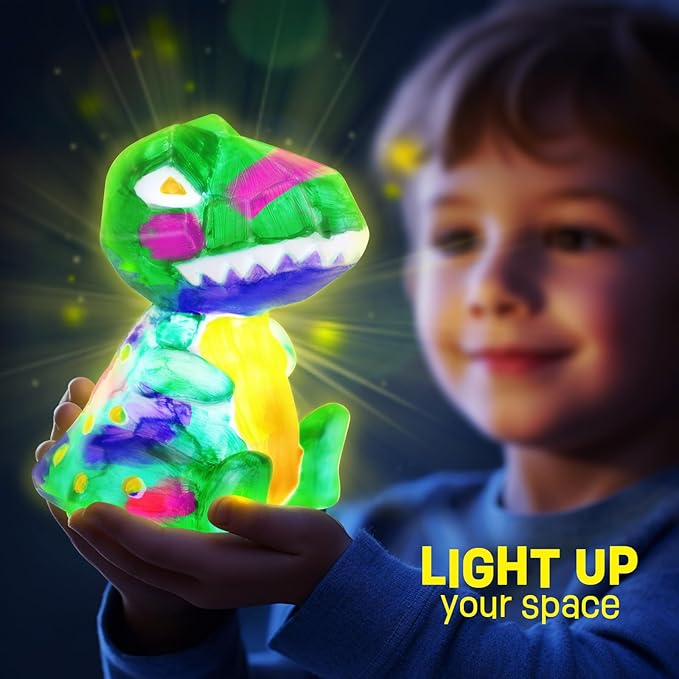 laoese paint your own dinosaur lamp kit, art supplies kids paint set, arts and crafts for kids ages 8-12, dinosaur toys girls boys halloween birthday christmas gifts ages 3 4 5 6 7 8 9 10 11 12+