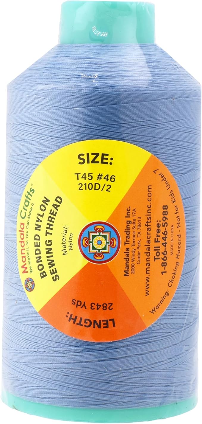 Mandala Crafts Size 46 210D T45 Bonded Nylon Thread - Light Blue 2843 YDs Tex 45 Heavy Duty Sewing Threads for Leather, Jeans, Weaving, Outdoor Marine Upholstery