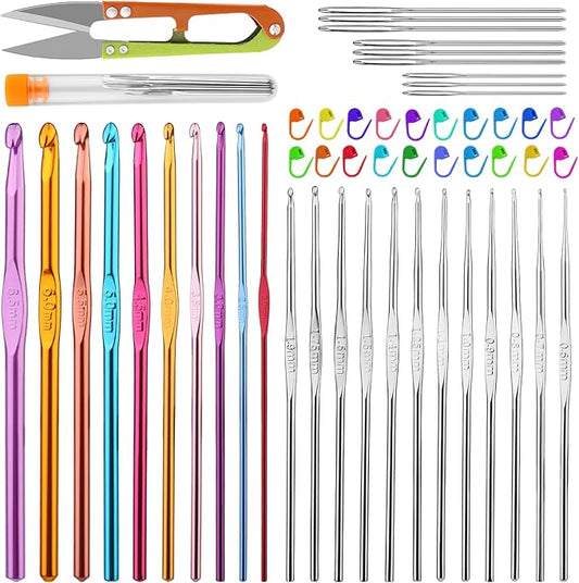 IMZAY 54 Pcs Crochet Hooks Set, 22 PCS Crochet Hooks Kit, Aluminum Ergonomic Handle Crochet, Crochet Needles for Yarn Knitting Needles with Stitch Marker, DIY Hand Knitting Craft Art for Beginners