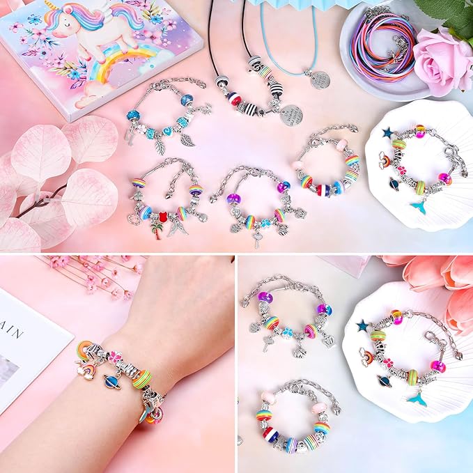 Thrilez DIY Bracelet Making Kit, 97Pcs Charm Bracelets Kit with Beads, Pendant Charms, Bracelets and Necklace String for Bracelets Craft & Necklace Making