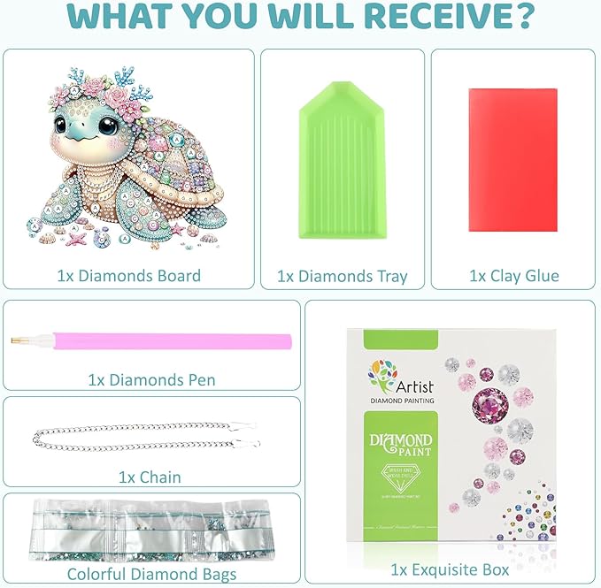 MEIYUDA Turtle Diamond Art Hanging Kits for Adult, Sea Turtle Diamond Painting Hanging Kits Ornaments, DIY Special Shaped Rhinestone Window Pendants Kit for Home Garden Wall Decor Gift
