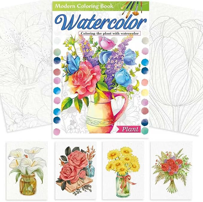 Adults Water Coloring Book: 12 Advanced Exquisite Patterns – 100% Cotton 300gsm Paper, A4 Size – for Beginners & Professionals to Enhance & Consolidate Watercolor Techniques (Plant)