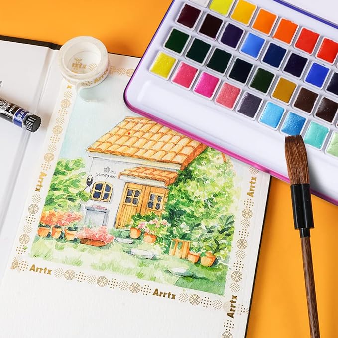 MeiLiang Watercolor Paint Set, 36 Standard Colors and 12 Glittery Colors in Exquisite Carrying Box with Metal Ring and Watercolor Brush, Perfect as Art Gift, Suitable for Beginners, Professionals