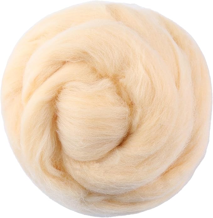 3.53oz Wool Roving, Wool Felting Supplies, Pure Wool, Chunky Yarn, Spinning Wool Roving for Needle Felting Wet Felt DIY Hand Spinning (Light Apricot)