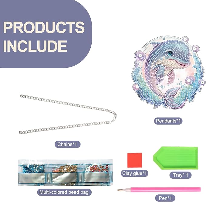 TDFERAN Diamond Painting Pendant Dolphin Mosaic Making Kits by Kits Home Decoration Pendant Diamond Peinture Hanging Diamant Painting Suncatcher Art Wind Chimes Hanging Pendants for Wall Home Decor