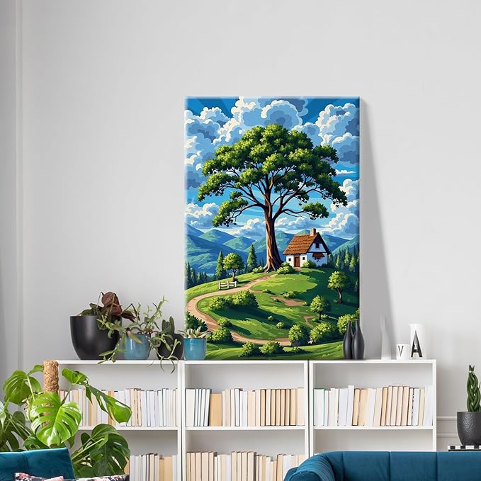 ATDMS Paint by Numbers Kit for Adults with Frame Landscape Paint by Number with Easel Tree Adult Paint by Number Kits Framed Canvas DIY Mountain Acrylic Oil Painting kits for Home Wall Decor 8x12 Inch