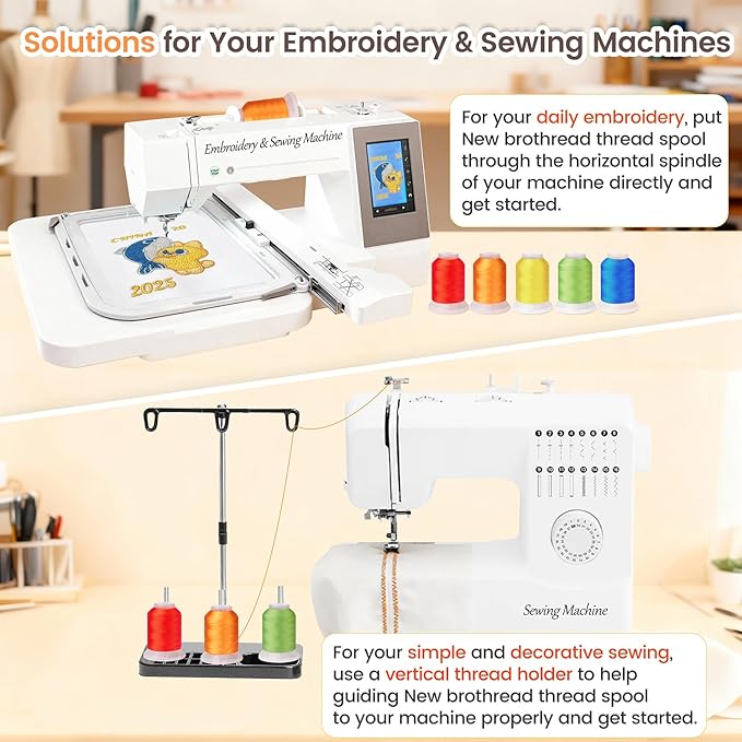 New brothread 63 Colors Compatible with Brother Polyester Embroidery Machine Thread Kit 500M (550Y) Each Spool Compatible with Brother Babylock Janome Singer Pfaff Bernina Embroidery Sewing Machine