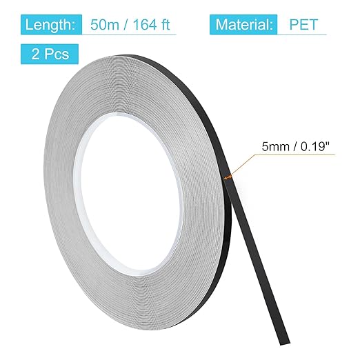 uxcell Metallic Tape, 0.19 in x 164 ft Self Adhesive Metalized Polyester Film Tape Waterproof Shiny Washi Tape for Wall Graphic Arts Gifts Wrapping Crafts Decoration, Gloss Black, 2 Pcs