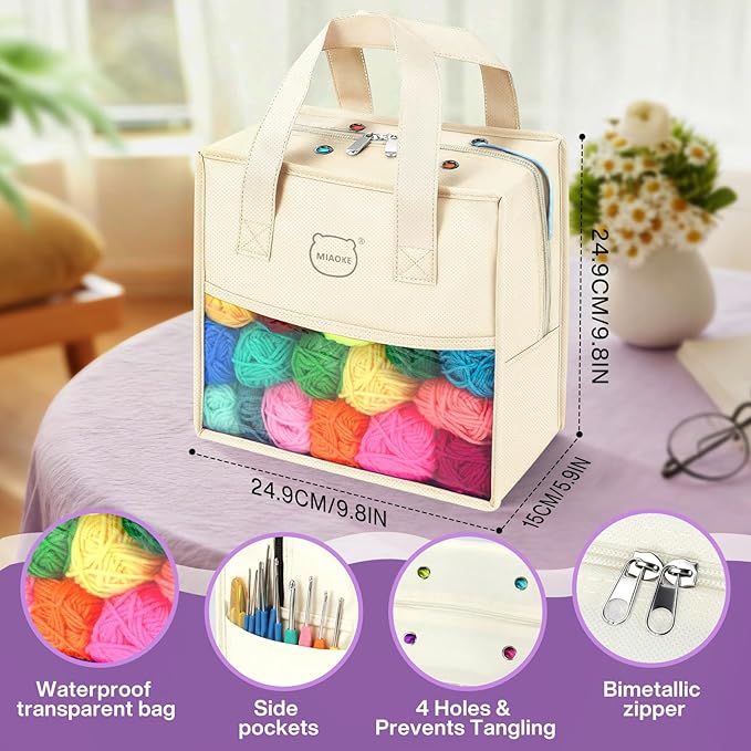 MIAOKE 90 Pcs Portable Crochet Kit with 36 Colors of Crochet Yarn, 36 Crochet Hook Accessories, 16 Crochet Hooks, A Waterproof Knitting Bag and a Storage Bag. Suitable for Beginners and Professionals