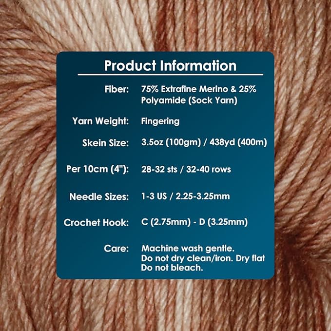 KnitPro Symfonie Fingering Weight Hand Dyed Variegated Yarn Skein | Extra Fine Merino Wool & Polyamide Blend for Knitting & Crocheting, Oeko-TEX Certified 400m, 100g | Terra Mocha
