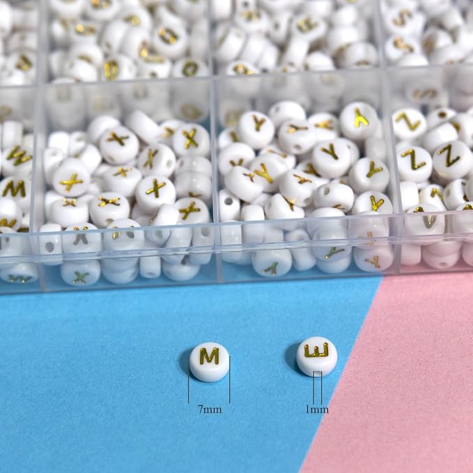 Melius Acrylic Gold Letter Beads, 1450 Pcs 4x7mm Round Alphabet Beads in 28 Grid Box for Jewelry Making, DIY Bracelets, Necklaces, Key Chains, Bracelets