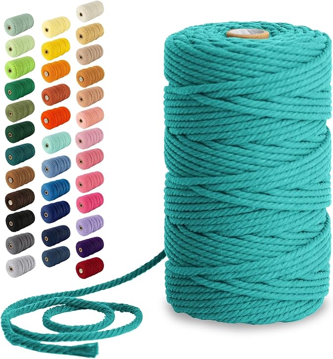 Nook Theory Macrame Cord - 4mm 109 Yards Cotton Rope, 3mm 5mm Yarn, String for Crafts, Perfect for Macrame Wall Hanging and Boho Decorations (Turquoise)