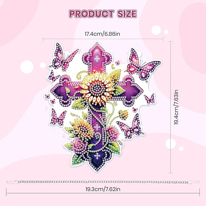 MOGTAA Easter Hanging Diamond Art Pendant Kits, 5D Cross Flowers Diamond Painting Kits for Adults, DIY Butterfly Diamond Painting Kits Special Crystal Gem Art for Home Decor
