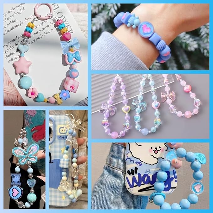 Omiposs 300Pcs Acrylic Beads for Bracelet Making with Cute Kawaii Charms, Beads & Assortments for Friendship Bracelets, Jewelry Making DIY Necklace Keychain Phone Charm Craft Gifts (Blue)