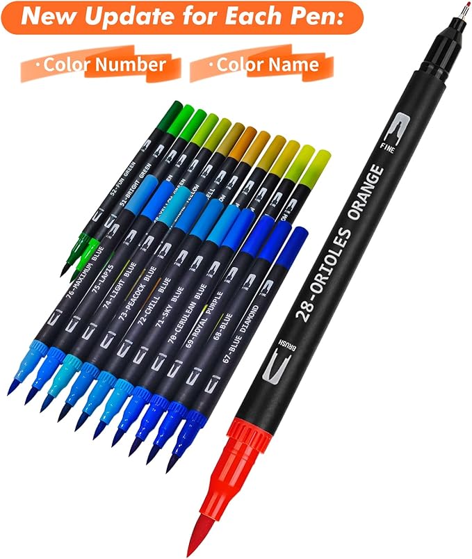 Dual Brush Pens, Markers Adult Coloring Book,100 Colors Art Pens with Fine Point Markers and Brush Tip for Adult Kids Drawing (Black Set)