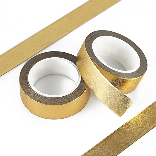 Gold Foil Washi Tape - 2 Rolls Low Tack Self Adhesive Decorative Metallic Foil Masking Tape for Crafting,Scrapbooking and Wall Decor Decorative 0.59in x66FT