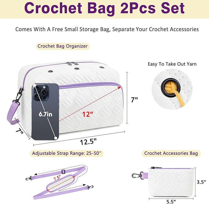 IBFUN Crochet Yarn Knitting Bag 2 Pcs Yarn Storage Organizer Crocheting Bags for Beginners with Shoulder Strap for Knit Accessories Needles Hooks