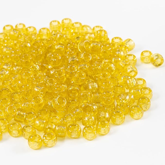 Gxueshan 1000 Pcs Acrylic Plastic Transparent Yellow Pony Beads 6x9mm Large Hole Pens Hair Braiding Bulk Kandi Beads for Friendship Bracelet Necklace Jewelry Making Kit