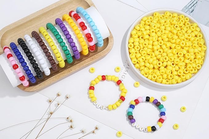 1000Pcs Yellow Pony Beads Crafts 6x9mm Bulk Bead for Keychain Necklace, Plastic Beads, Hair Braids Clay Perler Pony Kandi Bead for Jewelry Making Bracelets(Yellow)