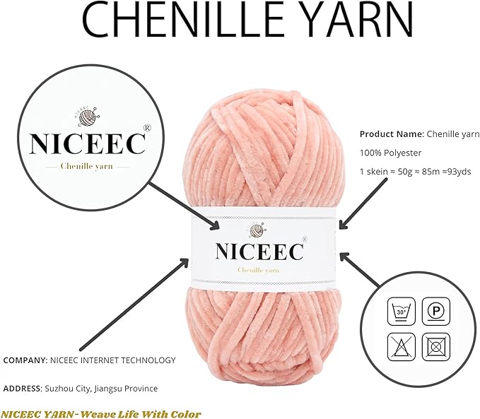 NICEEC 3 Skeins Soft Chenille Yarn Blanket Yarn for Knitting Fancy Yarn for Crochet Weaving DIY Craft Total Length 3×85m (3×93yds, 3×50g)_Pink Series