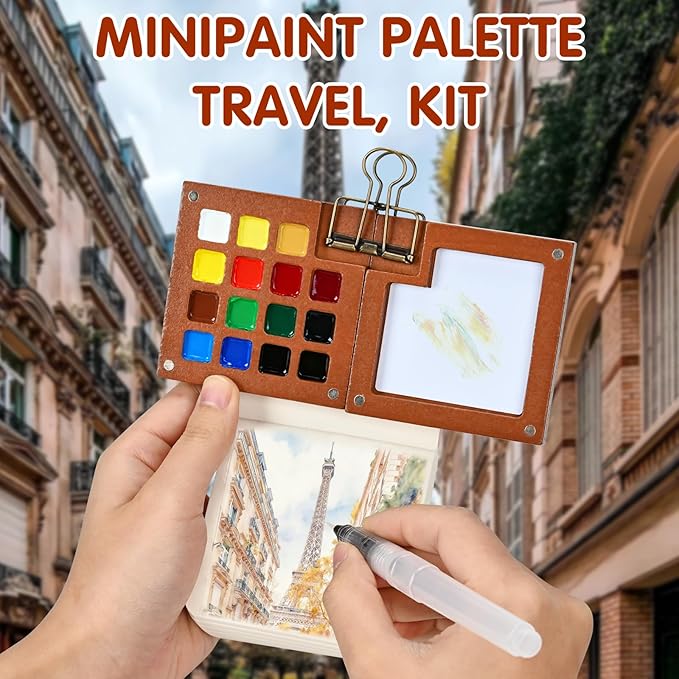 Mini Watercolor Paint Set,Portable mini Travel Watercolor kit, Pocket Watercolor Set with Paint,Art Supplies, for Artists, Amateur Hobbyists and Painting Lovers(12 Colors 15 Grids)