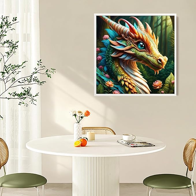 Fountor Dragon Diamond Art Kits for Adults, Dragon Diamond Painting Kits with Round Diamonds, 5D Full Drill Gem Art Canvas Painting Kit for Beginners Home Wall Decor 14" x 14"
