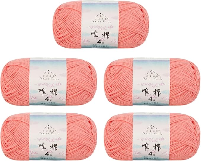 Susan's Family 4 ply 60% Cotton 40% Acrylic Yarn - Soft & Durable - 5 x 50g (1.76oz) - 655 Yards for Knitting & Crocheting - Baby Blankets, Amigurumi, Sweaters & More