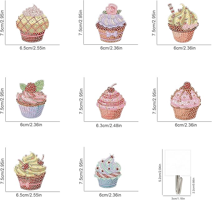 antor 8 Pcs Cupcake Diamond Art Hooks, DIY 5D Crystal Rhinestone Adhesive Wall Hangers, Cute Diamond Painting Hooks for Keys, Towels, Hats, Lightweight Clothes & Home Decoration