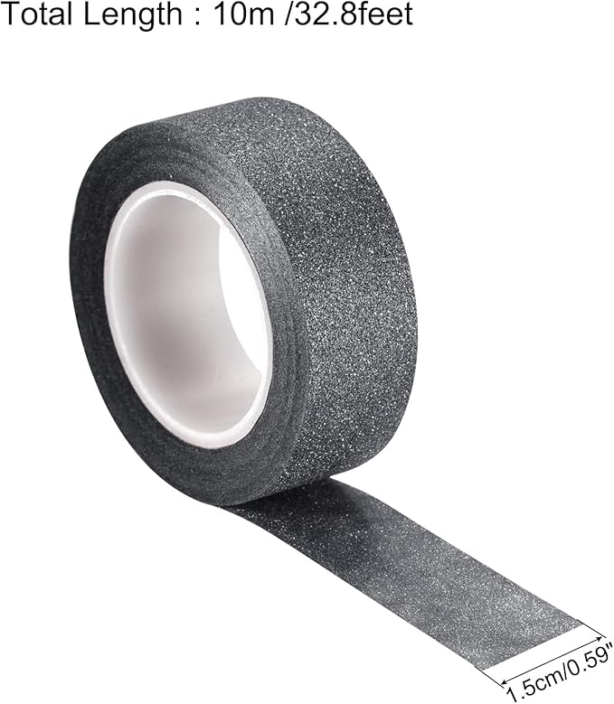 MECCANIXITY 0.6inch x 32.8ft Glitter Tape, Decorative Craft Tape Self Adhesive Stick 1.5cmx10m Black for Scrapbook, DIY Arts, Gift Wrapping Pack of 3