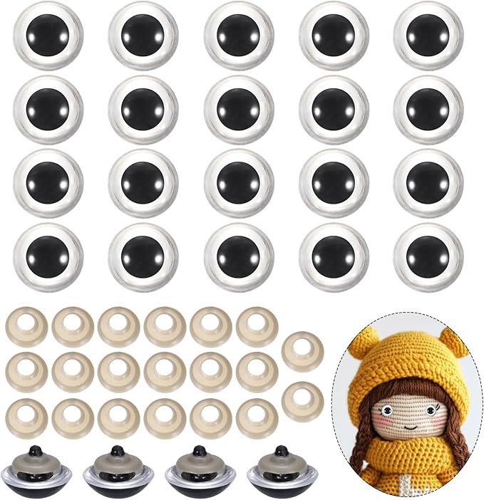 PATIKIL 26mm Safety Eyes, 20Pcs Realistic Doll Crocheting Safety Eyes with Washers for Decor Crochet Accessories Dolls Craft Halloween, Clear