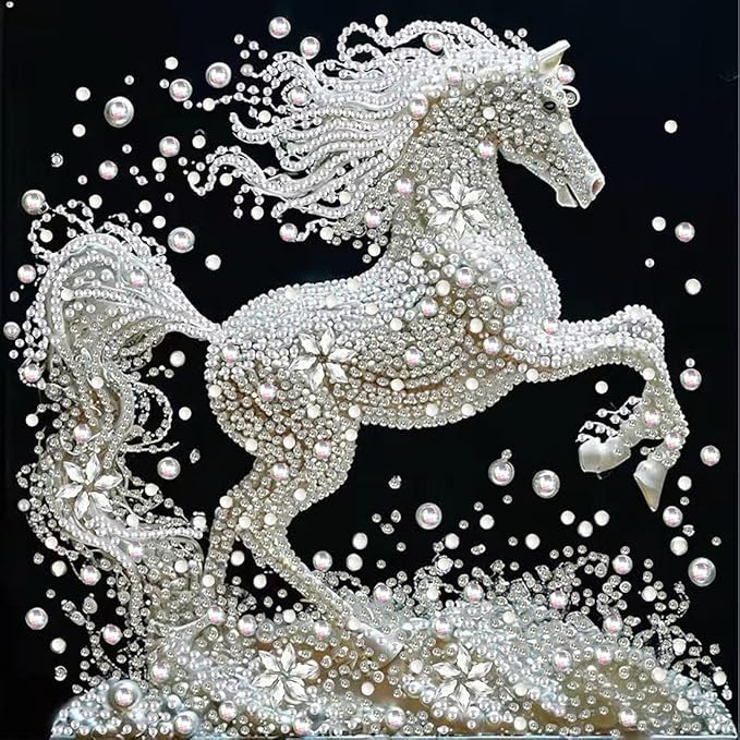 SHICERNHJ Special Shape Diamond Art Kits for Adults Beginners,White Horse Diamond Painting Kits,DIY Animals Crystal Rhinestones Painting kit for Home Wall Decoration 12 × 12 inch
