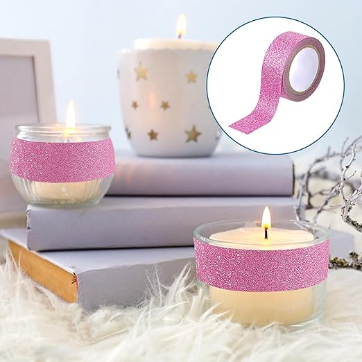 Pink Glitter Washi Tape, 8 Rolls Crafting Tape Pink Painters Adhesive Tape Glitter Tape for Crafts Glitter Border Masking Tape for Festival Decoration Scrapbooking Holiday Gift Wrapping 0.6 Inch