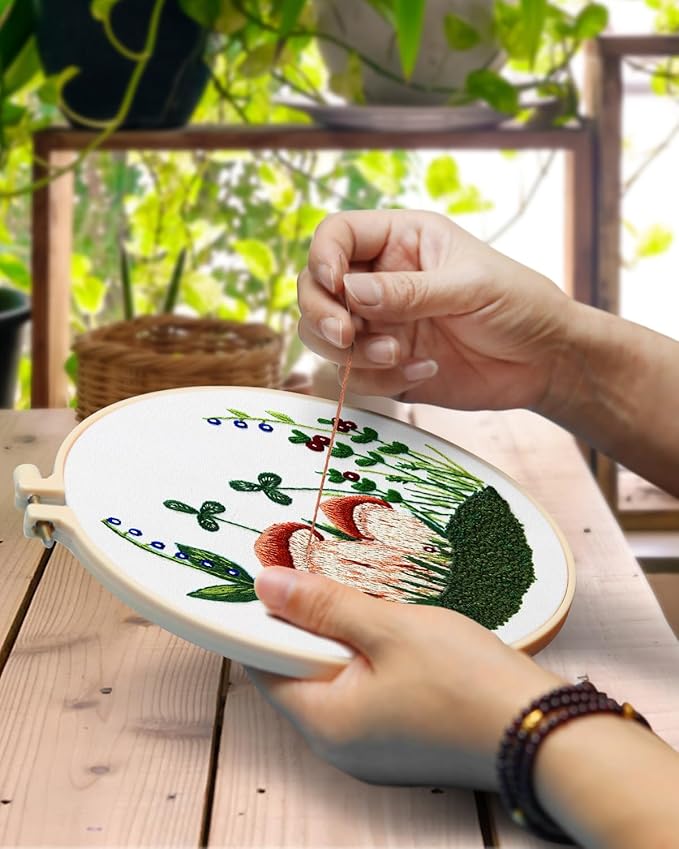 TINDTOP Embroidery Kit for Adult for Beginners, 5 Sets Mushroom Embroidery Kit for Beginners Include Embroidery Cloth Hoops Threads for Craft Lover Hand Stitch with Embroidery Skill Techniques