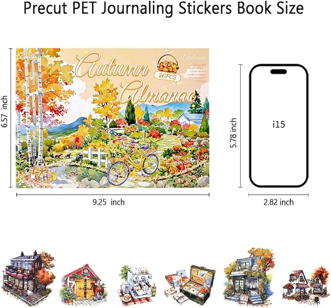 Large Transparent PET Autumn Landscape Sticker Book for Journaling, 20 Sheets Pre-Cut Scenery Stickers for Scrapbooking Supplies, Collage Decorative, 9.25 x 6.58 inches