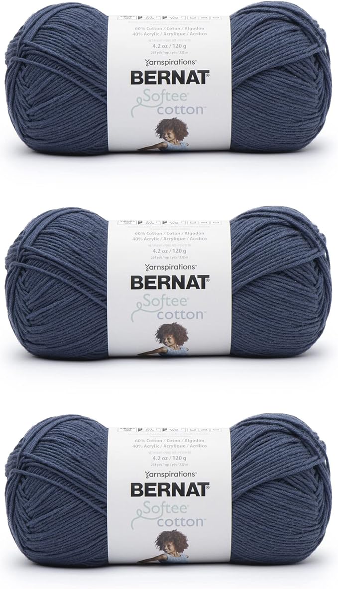 Bernat Softee Cotton Seaside Blue Yarn - 3 Pack of 120g/4.25oz - Nylon - 3 DK (Light) - 254 Yards - Knitting, Crocheting & Crafts