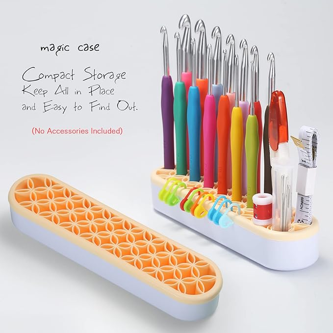 YOJOB Desktop Crochet Hook Case, Silicone Crochet Hooks Organizer, Pen Holder for Desk