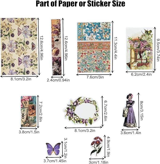 Esweny 200PCS Vintage Scrapbooking Supplies Kit, Scrapbook Sticker Paper Pack for for Planners Aesthetic Cottagecore Room Decor Wall Art Collage Album