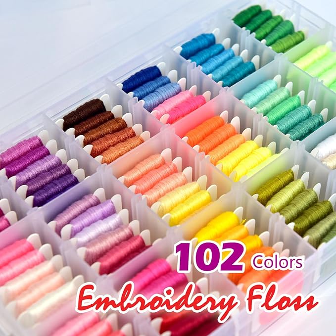 QCZKB Friendship Bracelet String 102 Skeins Fashionable Rainbow Color Embroidery Floss Cross Stitch Embroidery Thread Bracelet Yarn, Craft Floss with Beads，Tool kit