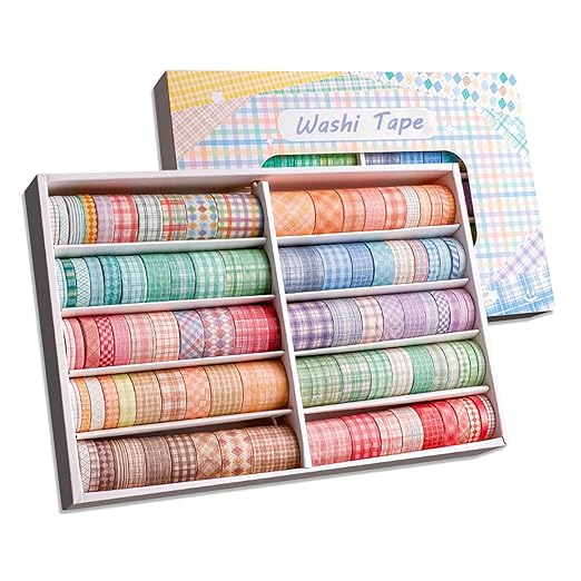 Lattice Washi Tape Set, 100 Rolls Masking Tape, 5/8/10/15/20/30mm Wide 6.56ft Long/Roll Aesthetic Decorative Tape, Scrapbooking Bullet Journal Supplies, Gifts for Girls Boys