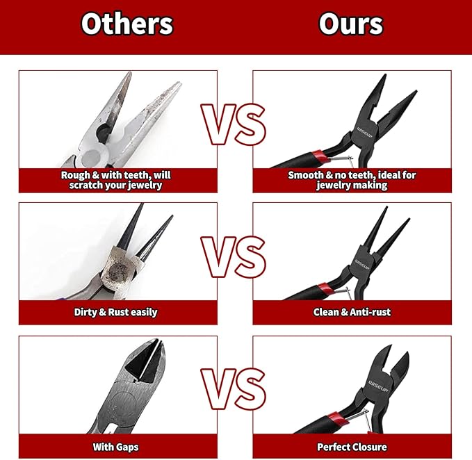 wiseup 8-piece mini pliers set，needle, round, flat, long, bent nose, diagonal, end cutting & linesman pliers for crafting, electronics & jewelry making，with pouch