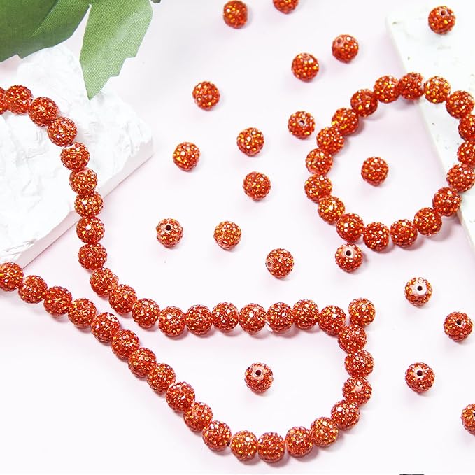 150 Pcs 10mm Rhinestone Beads for Jewelry Making, Orange Shiny Round Shamballa Disco Baseball Necklace Beads Sparkle Crystal Clay Pave Rhinestones Bead for DIY Bracelet Earring Craft Making Supplies