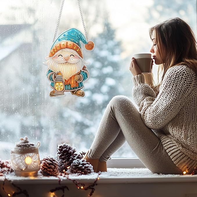 GHHKUD Hanging Diamond Art Christmas Pendants Kits, DIY Hanging Decoration Double Sided Gnomes Diamond Pinting Ornaments for Adults Kids Gifts for Home Decor