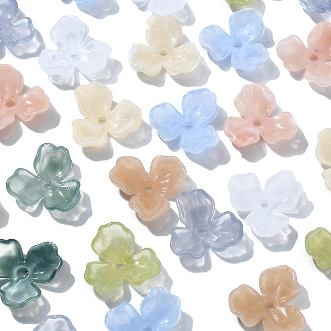 Ipotkitt 40 Pcs 8 Colors Acrylic Flower Bead Caps Colorful 3 Petal Flower Spacer Beads Plastic Floral Bead Caps for DIY Earring Necklace Jewelry Making Decor