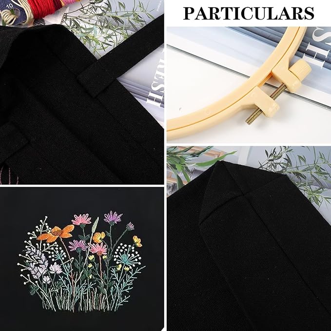 Canvas Tote Bag Embroidery Kit with Pattern, Beginner Embroidery Kits for Adults, Arts and DIY Crafts Embroidery Starter kit, Include Stamped Embroidery Bag, Embroidery Hoops, Color Threads and Tool.