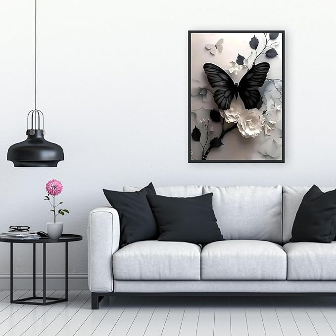 Mrnsiet Butterfly Cross Stitch Kits for Adults, Black Butterfly Stamped Cross Stitch Kits for Beginners, Needlepoint Cross-Stitch Patterns Embroidery Kits Arts and Crafts for Home Decor 12×16Inch